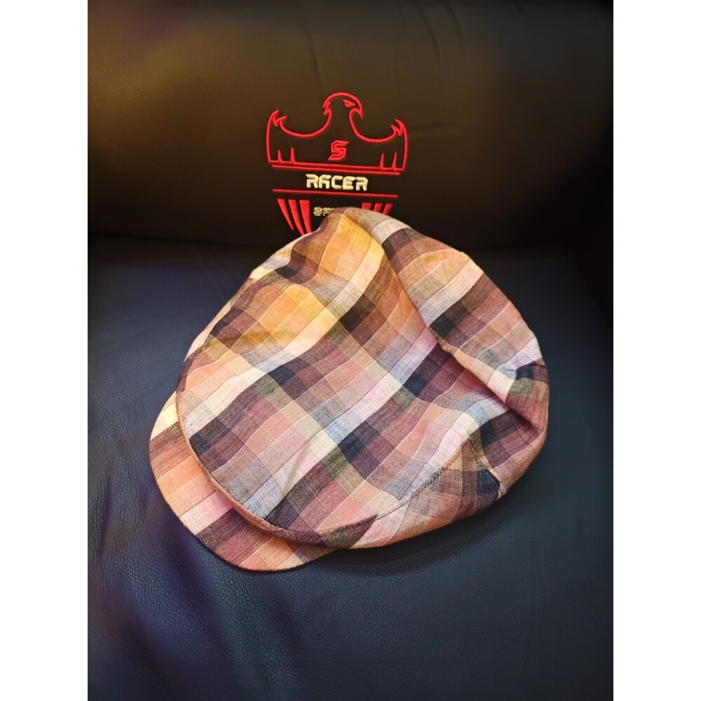VTG 70s Union Made Dobbs 5th Ave Golf Newsboy Cabbie Hat 100% Linen Cap Plaid